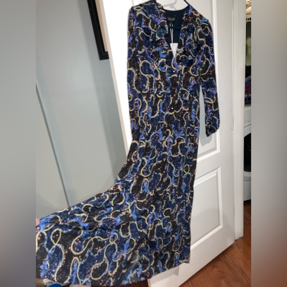 New! Saloni Ginny Midi Silk Crepe De Chine Dress in Cosmo Dancers 💫✨ US 4 NWT! - Picture 11 of 16